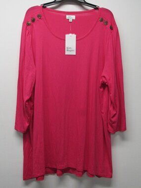 NWT Kim Rogers Plus sz 2X Mosaic Pink Tunic Top Shirt 3/4 Sleeve Button Accents